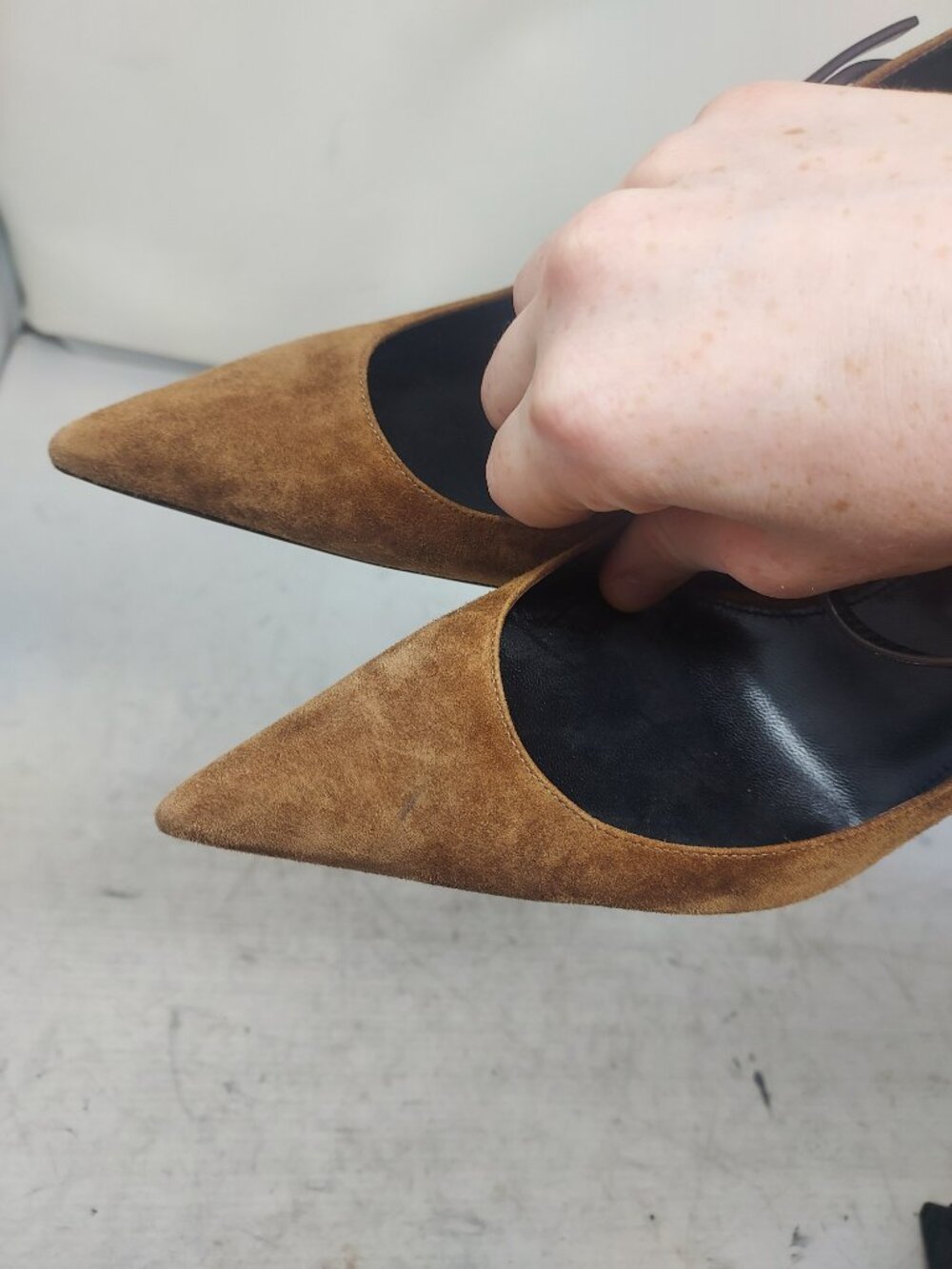SAINT LAURENT Brown Marjorelle Suede Convertible Pump - Picture 9 of 11